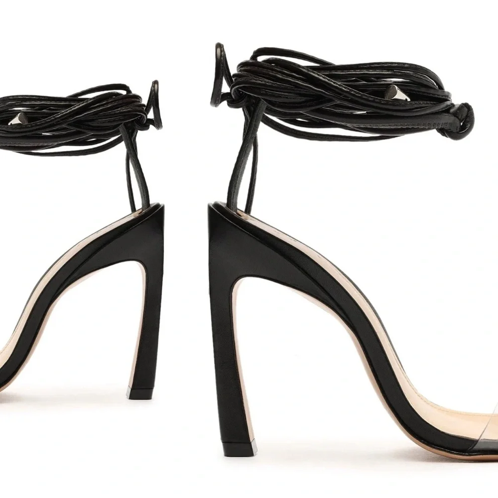 SCHUTZ Jessie Vinyl & Nappa Leather Sandals Black and Clear Size 8.5 - Picture 6 of 15